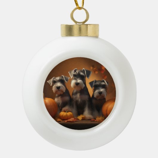 シュナウザーパピーオータムレッドデライトカボチャ セラミックボールオーナメント (正面)