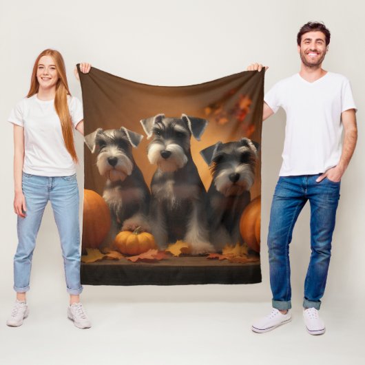 シュナウザーパピーオータムレッドデライトカボチャ フリースブランケット (インサイチュ)