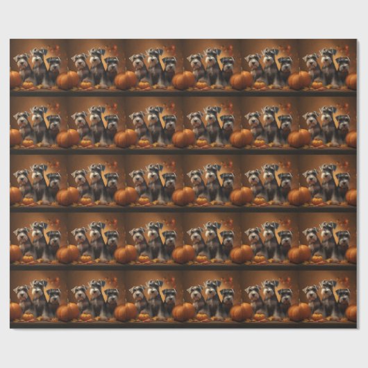 シュナウザーパピーオータムレッドデライトカボチャ ラッピングペーパー (フラット)