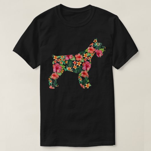 シュナウザーフラワーおもしろい犬シルエットフローラギフト Tシャツ (デザイン正面)