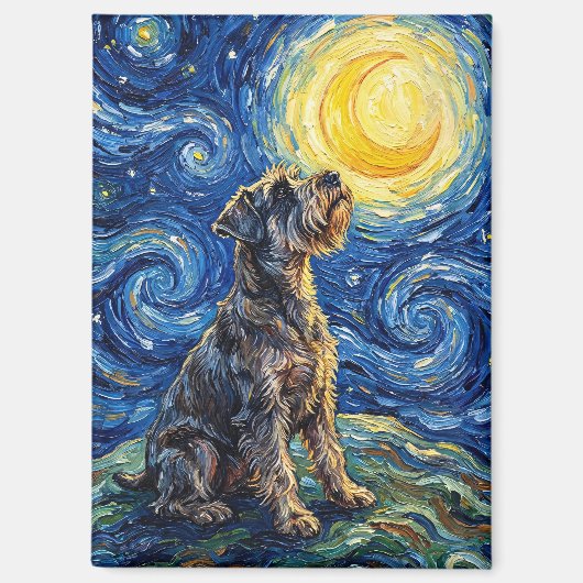 シュナウザー星空の夜の絵画 マグネット (正面)