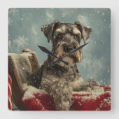 シュナウザー犬のクリスマスフェスティブデザイン スクエア壁時計 (正面)