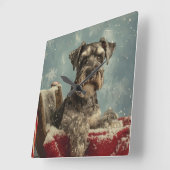 シュナウザー犬のクリスマスフェスティブデザイン スクエア壁時計 (傾斜)