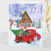 シュナウザー犬のクリスマス配達トラックの雪 カード (黄色い花)