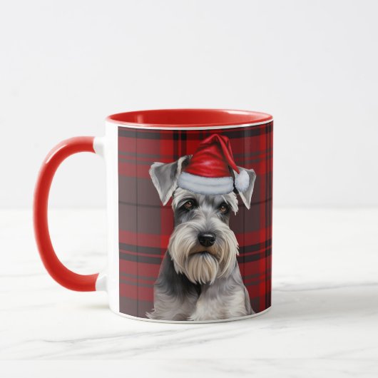 シュナウザー犬愛好家の休日のレッドペイスリー柄クリスマス マグカップ (左)