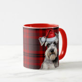 シュナウザー犬愛好家の休日のレッドペイスリー柄クリスマス マグカップ (正面右)