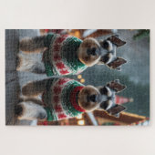 シュナウザー犬 クリスマス スノー ホリデー ジグソーパズル (横)