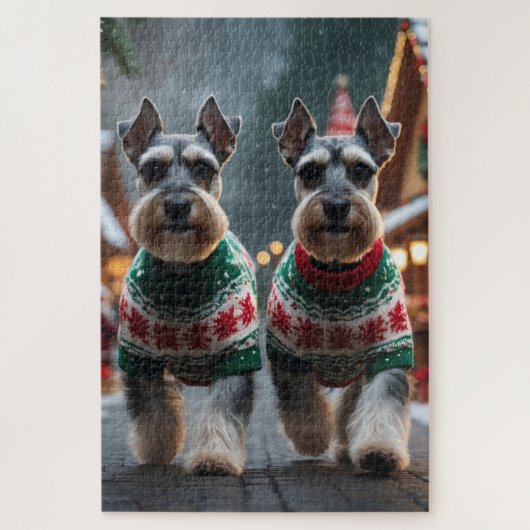 シュナウザー犬 クリスマス スノー ホリデー ジグソーパズル (縦)