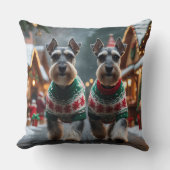 シュナウザー犬 クリスマス 雪 冬の休日 クッション (正面)
