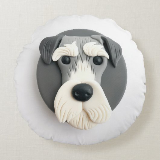 シュナウザー犬 3D インスパイアード  ラウンドクッション (正面)