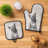 シュナウザー絵を描の巨人切りオリジナルドッグアート 鍋つかみ&鍋敷きセット (トップダウン)