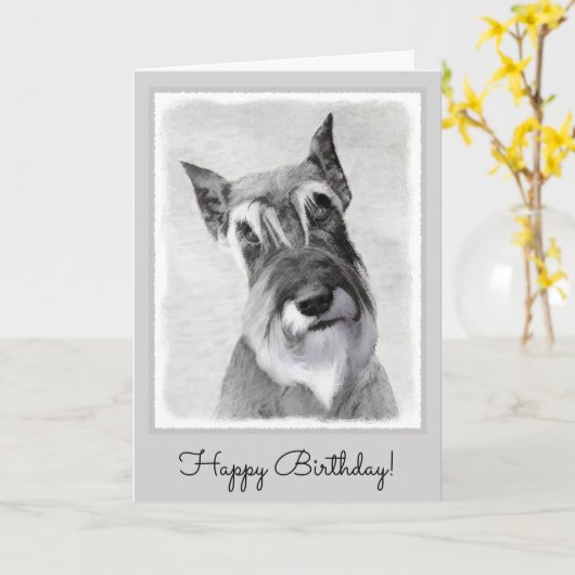 シュナウザー絵画ズ(巨人) - Dog Art カード (黄色い花)