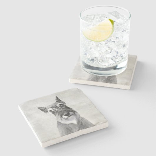 シュナウザー絵画ズ（巨人） - Dog Art ストーンコースター (横)