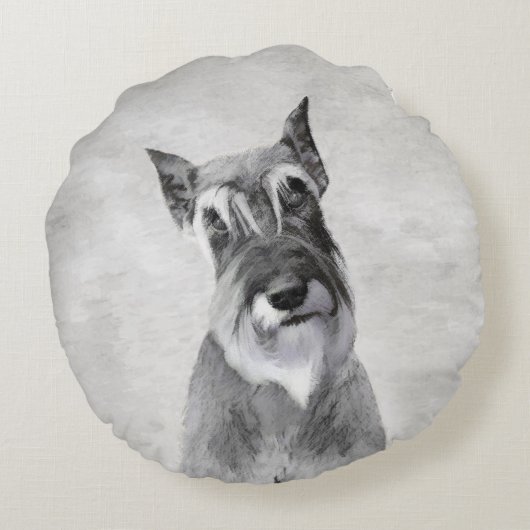 シュナウザー絵画ズ(巨人) - Dog Art ラウンドクッション (裏面)