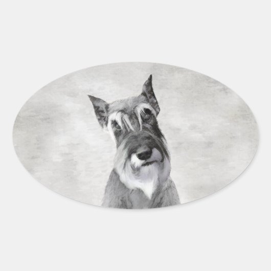 シュナウザー絵画ズ（巨人） - Dog Art 楕円形シール (正面)