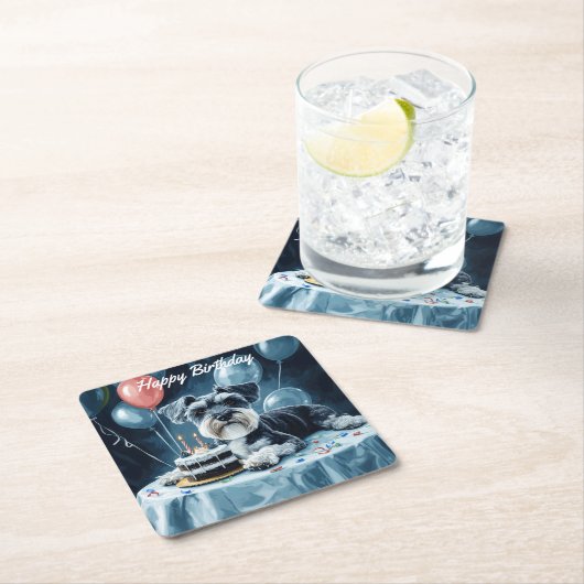 シュナウザー誕生日 スクエアペーパーコースター (インサイチュ)