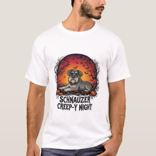 シュナウザー・クリープ・ナイト・ハロウィン・カボチャ・コウモリ_1 Tシャツ