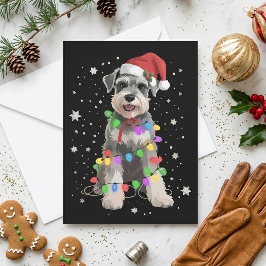 シュナウザー サンタ帽子 クリスマス ライト ホリデー 犬