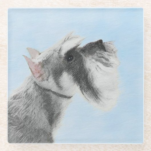 シュナウザー(ジャイアント、標準絵画) - Dog Art ガラスコースター (正面)