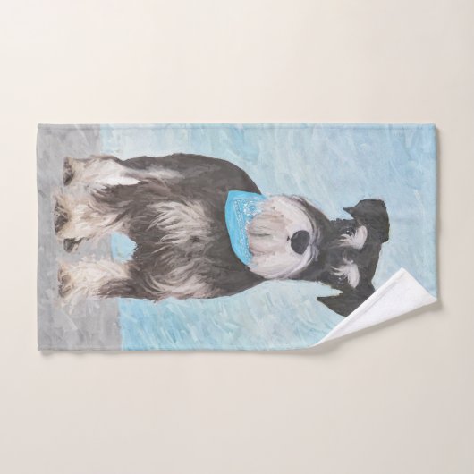 シュナウザー(ミニチュア)絵画ズ-かわいいオリジナル犬 バスタオルセット (ハンドタオル)