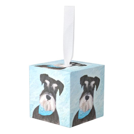 シュナウザー(ミニ絵画チュア)のかわいいオリジナル犬 キューブオーナメント (正面アングル)