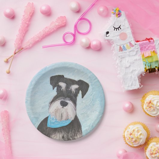 シュナウザー(ミニ絵画チュア)のかわいいオリジナル犬 ペーパープレート (パーティー)