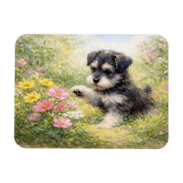 シュナウザー 子犬 春の花 フレキシブル マグネット