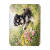 シュナウザー 子犬 春の花 フレキシブル マグネット (縦)