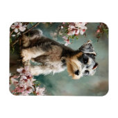 シュナウザー 子犬 春 桜 フレキシブル マグネット (横)