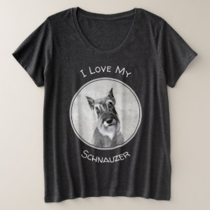 シュナウザー(巨人)絵画犬芸術 プラスサイズTシャツ