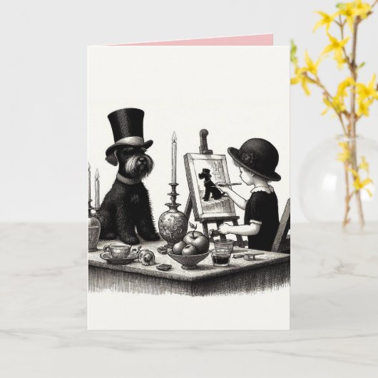 シュナウザー 折りたたみ グリーティングカード (黄色い花)