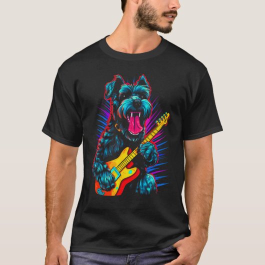 シュナウザー 犬 ギター Tシャツ (正面)