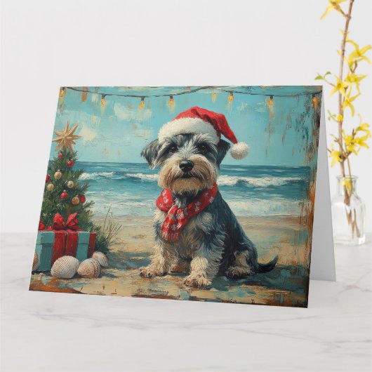 シュナウザー 犬 クリスマス ヴィンテージ ビーチ カード (黄色い花)