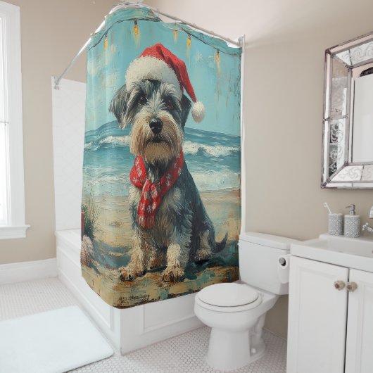 シュナウザー 犬 クリスマス ヴィンテージ ビーチ シャワーカーテン (インサイチュ)
