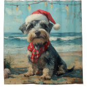 シュナウザー 犬 クリスマス ヴィンテージ ビーチ シャワーカーテン (正面)
