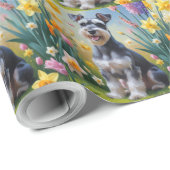 シュナウザー 犬 春の花 絵画 ラッピングペーパー (ロールコーナー)