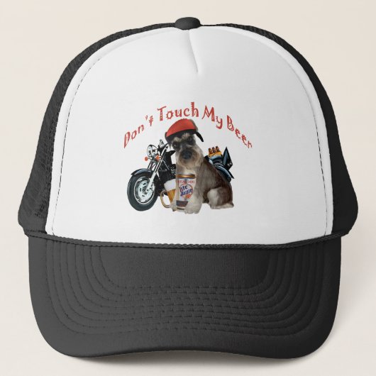 シュナウツァーのバイクもしくは自転車に乗る人は私のビールに触れません キャップ (正面)
