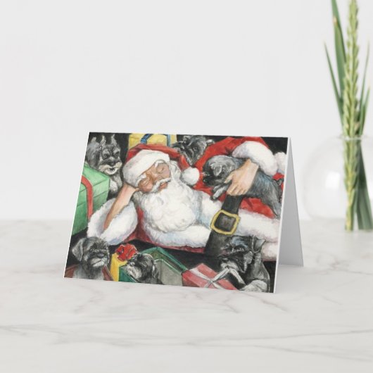 シュナウツァーの子犬はサンタ犬のクリスマスカードを引き継ぎます シーズンカード (正面)