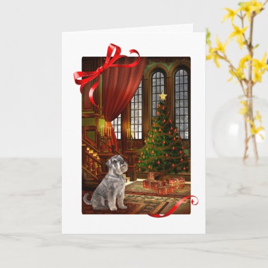 シュナウツァークリスマスカード カード (黄色い花)