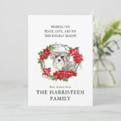 シュナウツァーグレイウォーター色ポインセチア・クリスマス シーズンカード (スタンド正面)