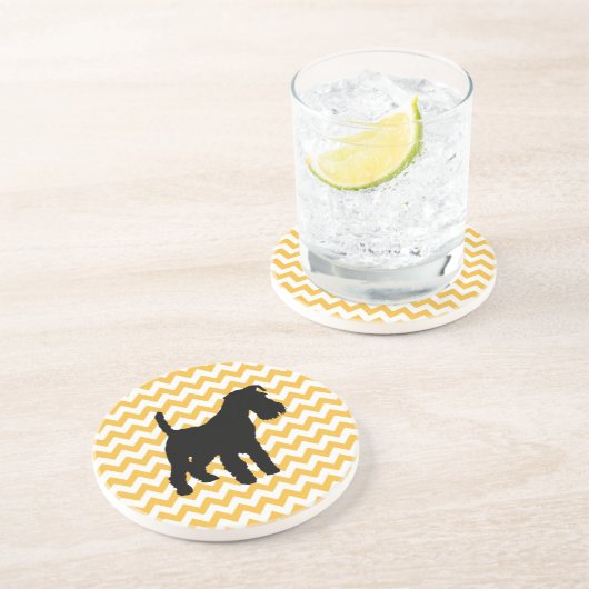 シュナウツァーシルエット付きパステルオレンジシェブロン コースター (側面)