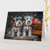 シュナウツァースリークリスマスデコール カード (黄色い花)