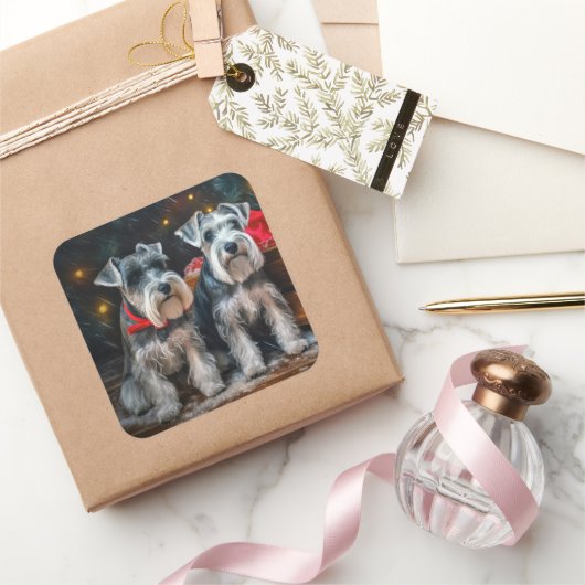 シュナウツァースリークリスマスデコール スクエアシール (ギフト)