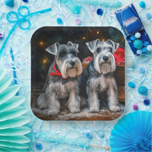 シュナウツァースリークリスマスデコール ペーパープレート (パーティー)