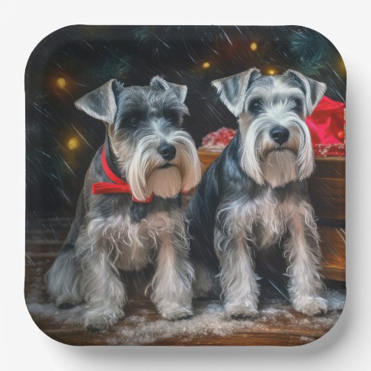 シュナウツァースリークリスマスデコール ペーパープレート (正面)