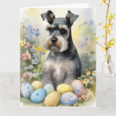 シュナウツァードウィズイースターエッグホリデー カード (黄色い花)