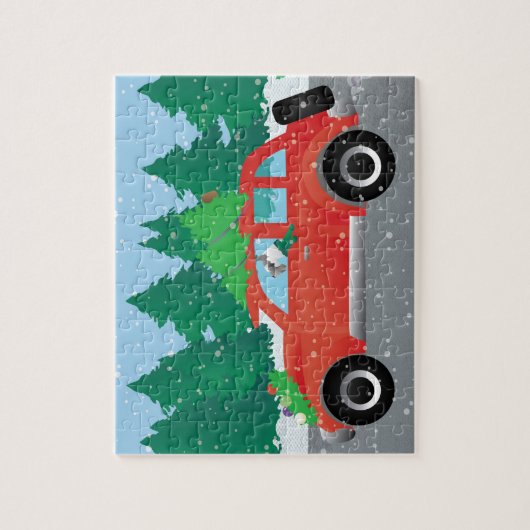 シュナウツァードッグでクリスマスカーを運転 ジグソーパズル (縦)