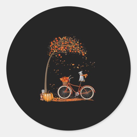 シュナウツァードッグとカボチャ自転車秋の葉 ラウンドシール (正面)