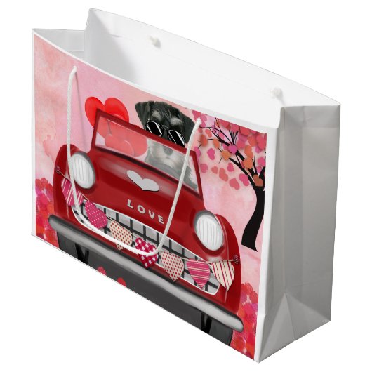 シュナウツァードッグカーとハートバレンタイン ラージペーパーバッグ (正面アングル)