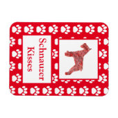 シュナウツァードッグキスかわいい赤いグリッドのシルエット マグネット (横)